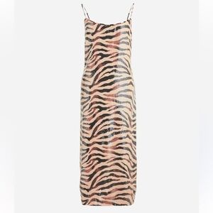J.Crew Gwyneth Sequin Slip Dress in Sandy Zebra Stripe Size 16 NWT